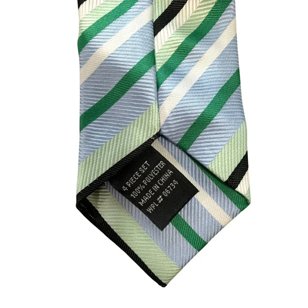 Boys One Size Clip On Tie Blue Green White Boys Small 4 5 Necktie Striped